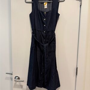 Nine West Dark Blue Denim Midi Dress with Buttons